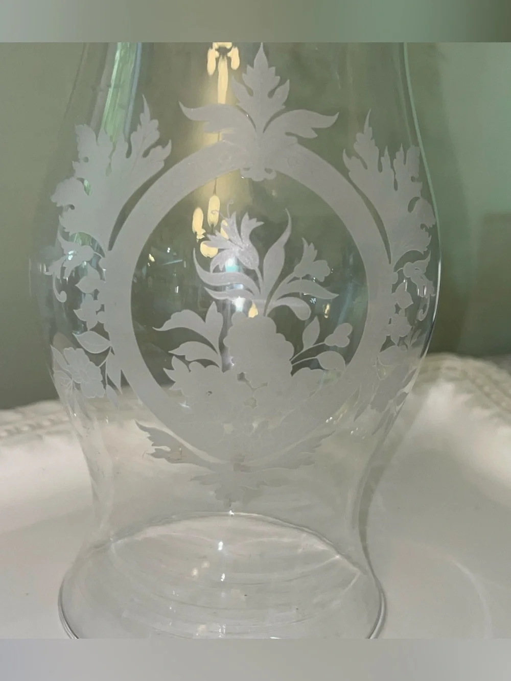 Colonial Clear Etched Floral and Medallion design Glass Hurricane Shade/Chimney